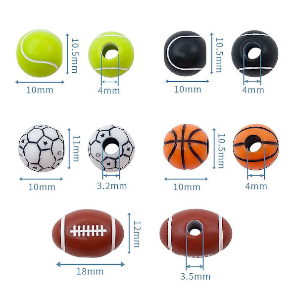 100 stk. Sport Ball Perler Basketball, Tennis, Volleyball, Softball, Fotball Perler Softball