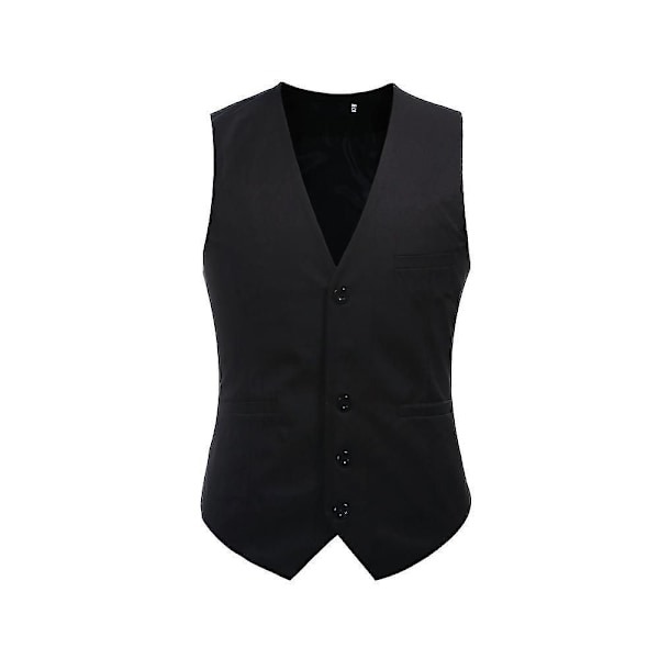 Herre V-hals Jakkesæt Vest Bomuld Slim Fire Sæsoner Vest Sort 3XL Black