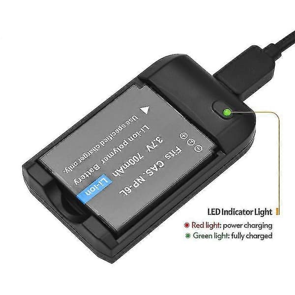 [LCS] NP-6L batterilader med LED-indikatorlampe + 2 stk. NP-6L batterier 3,7V 700mAh med USB-ladekabel