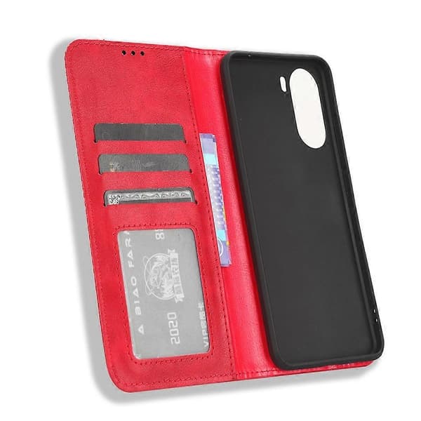 Kompatibelt med ZTE Blade V40 Design magnetiskt spänne retro textur läderfodral Red