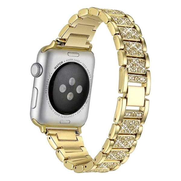 Apple Watch Band All Series, diamant Rhinestone Rostfritt stål Armbandsarmband Gold 42 44cm