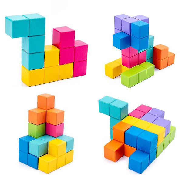 Trælegetøj Tetris 3D Puzzle Cube Logisk Puslespil Pædagogisk Hjernevrider Spil Legetøj