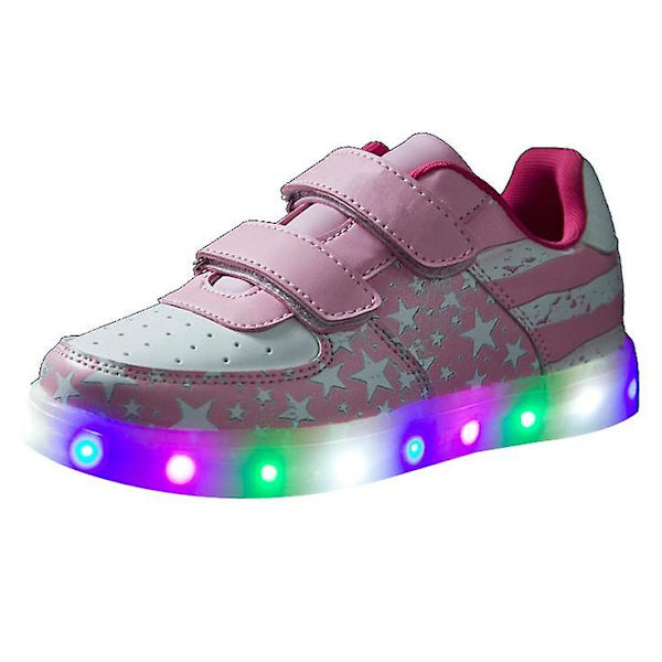 Pojkar Flickor Andningsbara LED-skor med Ljus Blinkande Färgglada Sneaker pink 37