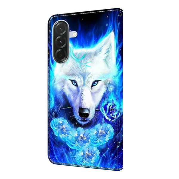 [LCS] Samsung Galaxy A37 5G nahkakotelo kuvaprintillä, lompakkoteline, läppäsuoja Multicolor White Wolf