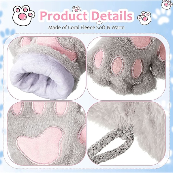 Kattepote Vanter 3 Par Kawaii Vanter Kattepoter Cosplay Faux Pels Plys Kattevanter Løvepoter Fingerløse Vanter til Piger Kvinder Sort, Hvid, Grå (YJD)