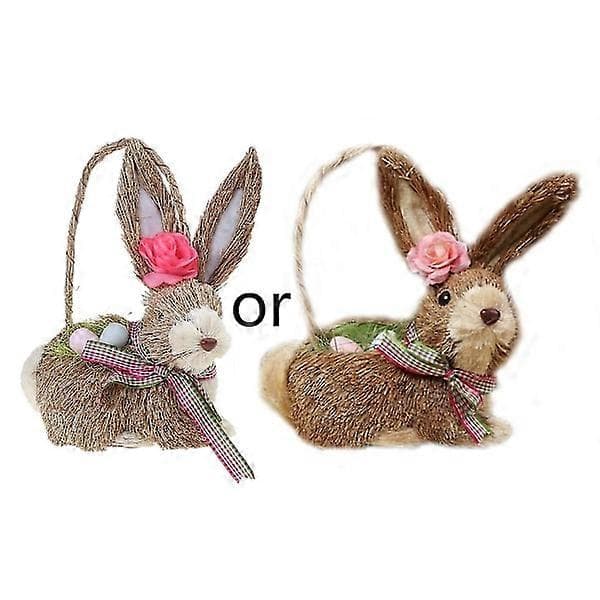 Artificial Straw Eggshell Easter Bunny Figurines Handmade Woven Rabbit Desk Decorations Crafts Garden Party Decorations Home