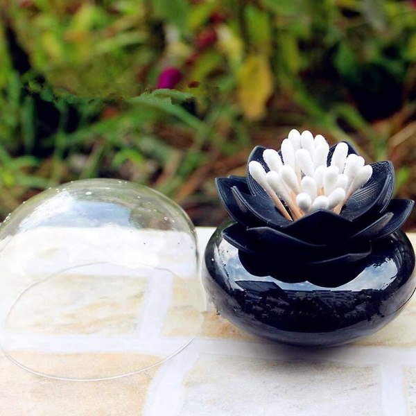 Bomullspinne Organizer Lotus Shape Kosmetisk förvaring Tandpetare Con Black