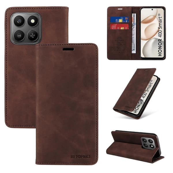 [LCS]Kompatibel med Honor 400 Smartfodral BETOPNICE Magnetlås RFID Plånboksstativ Läder Telefonfodral Brown