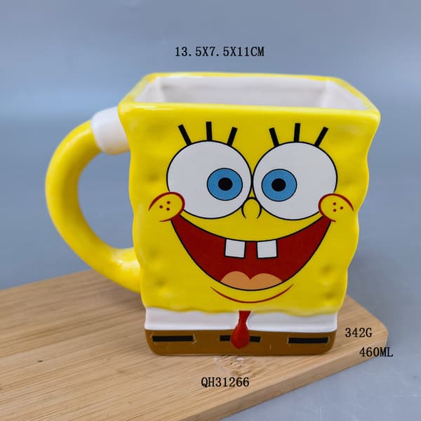 [LCS]Silver Buffalo Svampbob Fyrkant 3D Skulpterad Keramisk Mugg, 400ml Mugg, barnvattenmugg, julklapp (13 oz)
