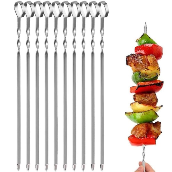 10 st Grillspett i rostfritt stål BBQ Långa Grillpinnar