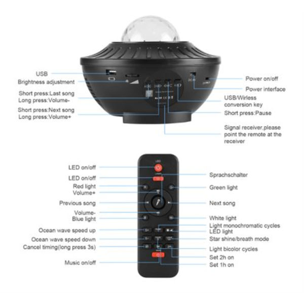 Stjerneprojektor, MEROUS, LED, USB, bluetooth musikk mønsterlys