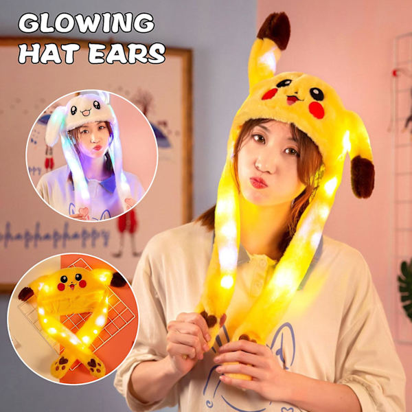 60cm Söt Kanin Pikachu Plysch Hatt Med Avtagbara Öron Självlysande Lämplig Kompatibel med Damer Och Flickor, Cosplay Hatt Present Party Semester Hatt B