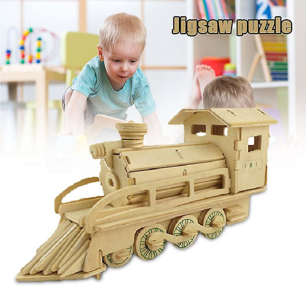 3D Träpussel Leksak DIY Tåg Konstruktion Monteringsmodell Kit För Barn Flickor Pojkar