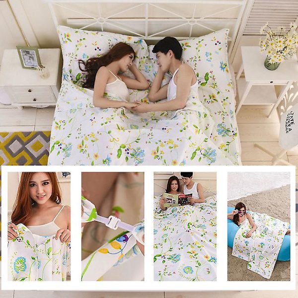 Bärbar Dubbel Sovsäck Kuvert Vår Höst Camping Vandring Sovsäckar Med Kudde Flowers Print