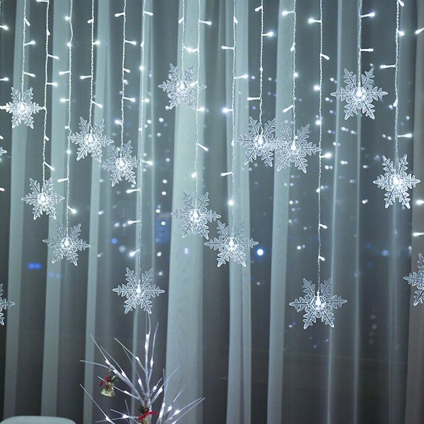 96 Led Snowflake Fairy String Lights Gardinfönster 8 lägen Julfestdekor White EU