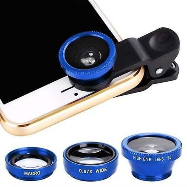 Vidvinkel Kameralins Tre-i-ett Fisheye Clip-Lins För Mobiltelefon Gold