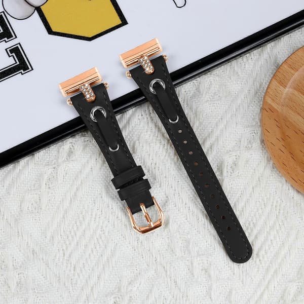 [LCS] Äkta koläderrem typ B kompatibel med Fitbit Versa 4/Sense 2 klocka (roséguldspänne) Style A