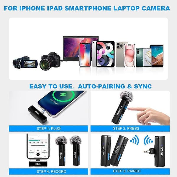 [LCS]BOYA BOYALINK A2 For iPhone/Android/Camera Vlogging Trådløs Lavalier Mikrofon (2 TX+1 RX) 100m
