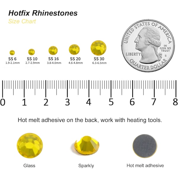 6000 Hot Fix Rhinestones, Sitrongul, SS10, 2.7-2.9mm for Klær & Håndverk Sitrongul SS10 Lemon Yellow