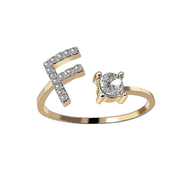A-z Bokstav Guld Färg Metall Justerbar Öppningsring, Initialer Namn Alfabet Gold Color F