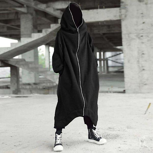 Unisex Lång Hoodie Jacka Långärmad Jacka Dragkedja Fleecefodrad Lång Hoodie Black 4XL