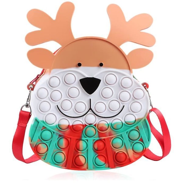 Christmas Deer Push Bubble Fidget Toy Tie Dye Dekompression Sensorisk axelväska