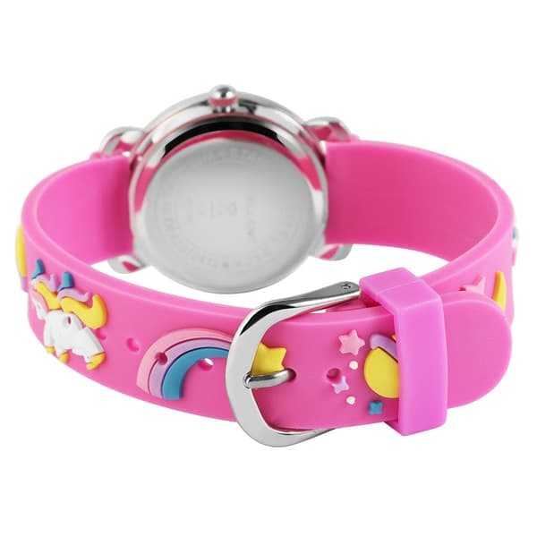 TS-Excellanc barnklocka med silikonarmband - silver/rosa med enhörningsdesign