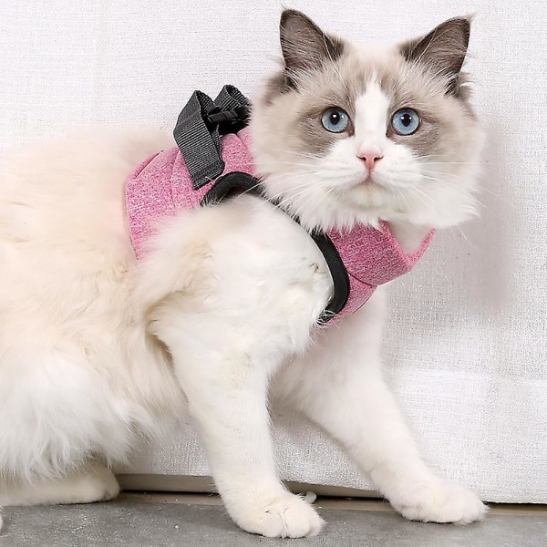 Kattsele och koppel för promenader, flyktsäker mjuka justerbara västselar för katter Pink M