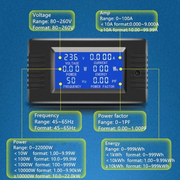 Åben og Luk CT 100A AC Strømstyringsmåler Digital Display Voltmeter Amperemeter Strømfrekvensmåler Spændingsfaktor med Split CT
