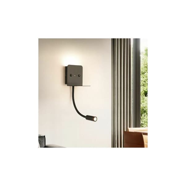 [LCS]Væglampe + 3W LED-læselampe med USB-port Sort - Sort