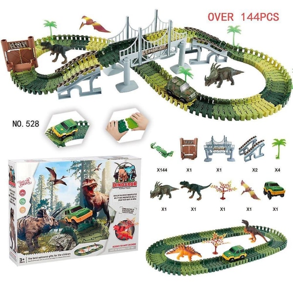 144st Dinosaur World Race Car Track Set Toy