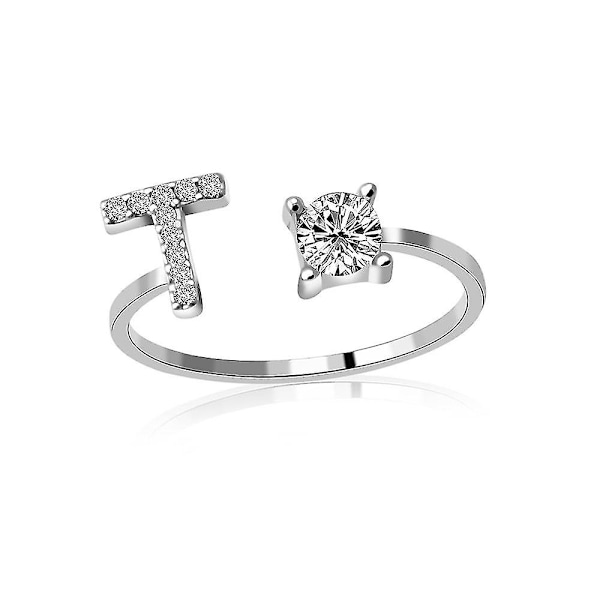 A-z Kirjain Kultavärinen Metalli Säädettävä Avoin Sormus, Nimikirjaimet Nimi Aakkosto Silver Color T