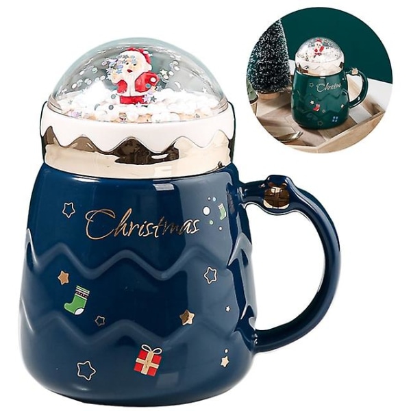 Kreativa Söta Julmuggar Par Keramiska Jultomtefigurer Med Lock Present Vattenkopp För Helgkontor Hem Mjölk Kaffe Blue