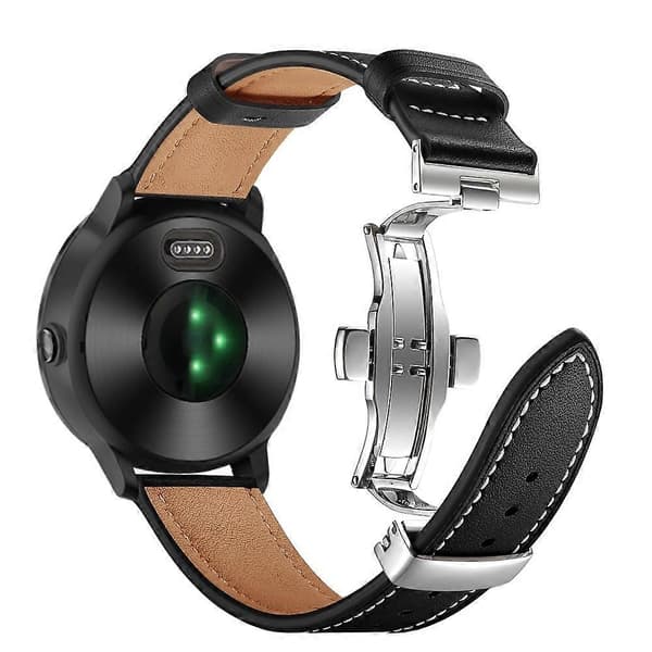 [LCS]20mm Top-layer koskind ægte læder urrem erstatning til Garmin Vivoactive 3 Vivom Black Silver+Black