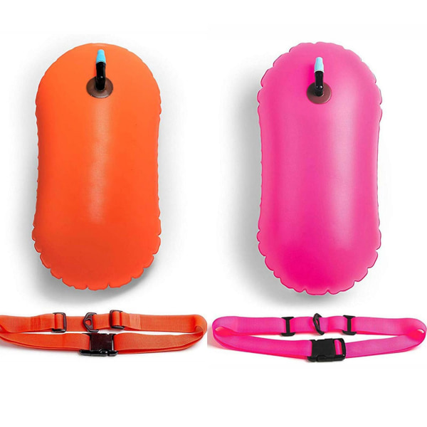 Simboj Float,säker simträning, triatleter, kajakpaddling, snorkling, vattentät simboj med förvaringsutrymme Uppblåsbar torrväska i ljus färg Swim Saf Orange And Pink