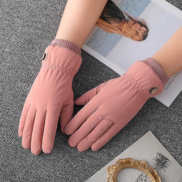 [LCS]Varma vinterhandskar plus fleece pekskärm utomhushandskar små knappar pink