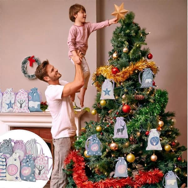 24 stk. Jule Adventskalenderposer Jule Nedtælling Gaveposer D