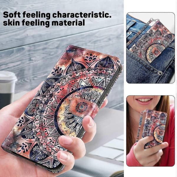 Til iPhone 16 Plus Stativdeksel Glitrende Telefon Skinnveske Glidelåslomme Multicolor Color Mandala