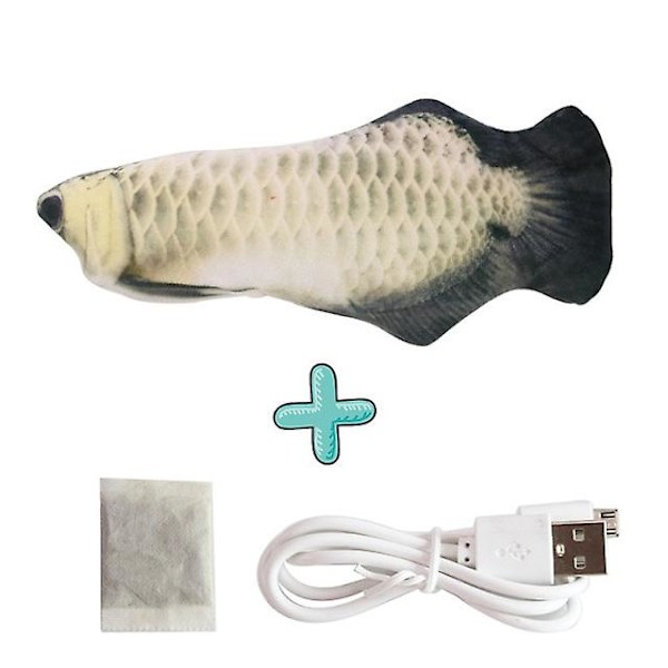 Elektronisk husdjursleksak för katt, elektrisk USB-laddning, simuleringsfiskleksaker för hund katt tugga leka bita tillbehör dropshipping Silver Dragon Fish