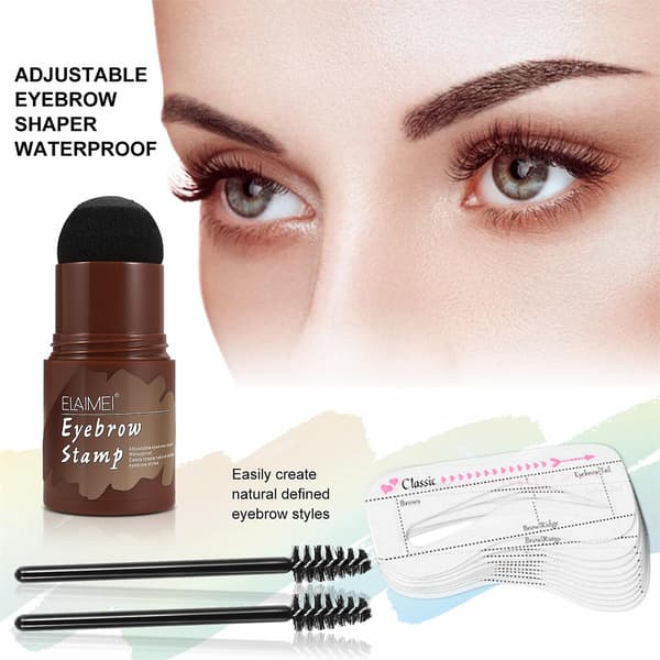 [LCS]Perfect Brows Stencil & Stamp Kit With 2 Brushes One Step Long Lasting Shaping Kit Waterproof Dark Grey