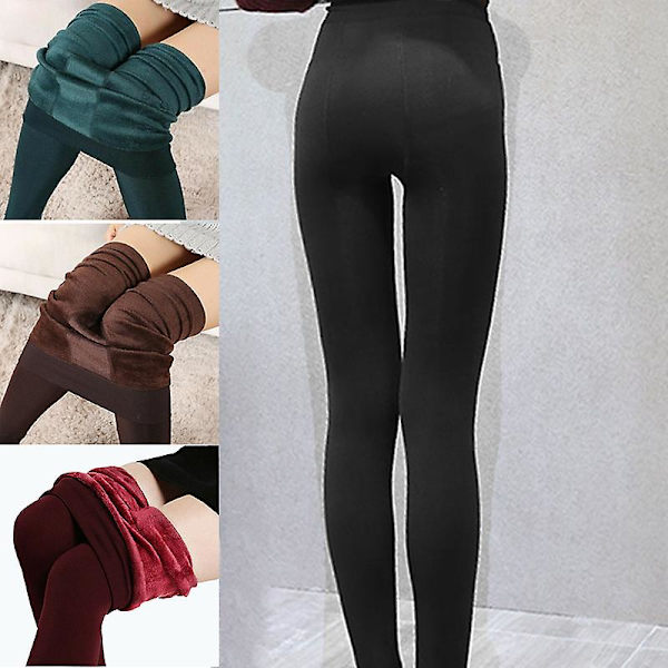 Fleecefodrade Leggings för Kvinnor, Hel Längd, Hög Midja, Tummy Control, Solid Färg Black