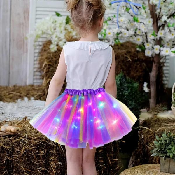 LED Tutu Skirt Piger 2-12 år, 3-lags elastisk lysende danseskørt til prinsessefest pink