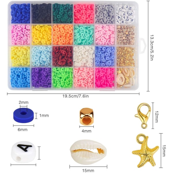 4000 Lera Pärlor 6mm 24-färgs Platt Runda Mjuka Keramiska Pärlor, Smycken DIY Hantverkskit