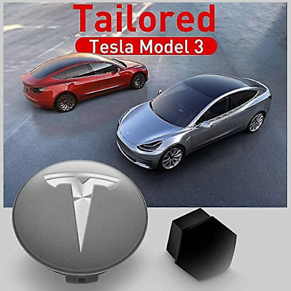 Hjulmuttersett, hjulmutterdeksler Modell 3 hjulmuttersett med Tesla-logo navsenterdeksel mutterdeksel