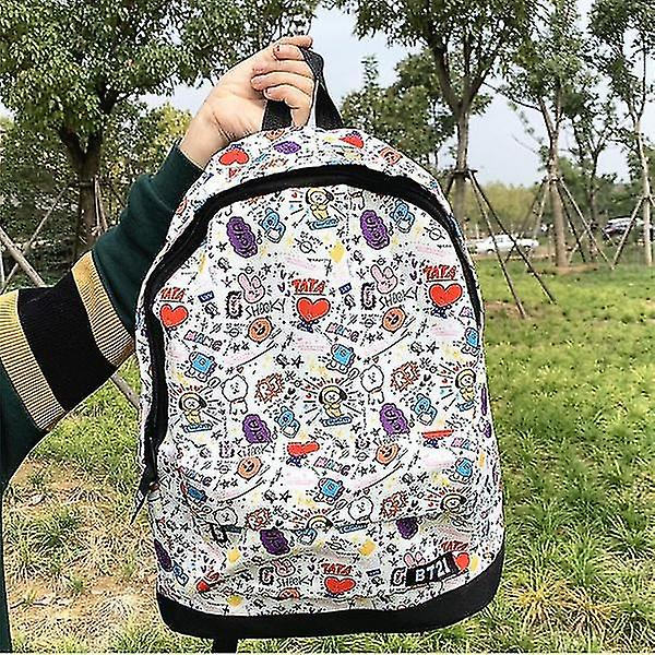 Kpop BTS Bangtan Jungen Tecknad BT21 Ryggsäck BTS Karaktär Grafik Mesh Ryggsäck