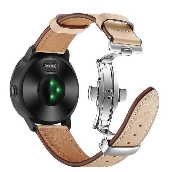 [LCS]20mm Top-layer koskind ægte læder urrem erstatning til Garmin Vivoactive 3 Vivom Silver Silver+Apricot