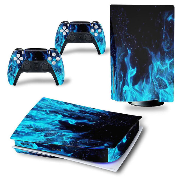 (Blue Flame) Ps5-dekal Vinyl Skin Wrap Protect Playstation 5 Console Controller- cover