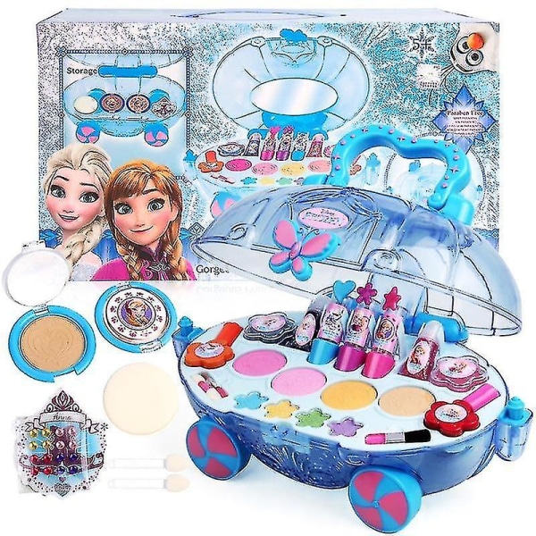 Elsa och Anna låtsas leka i sminkbil violet