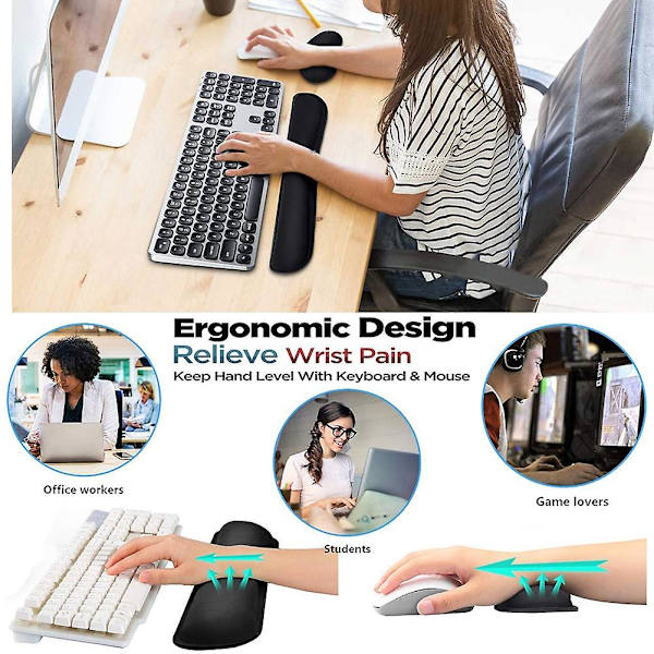 Memory Foam Mekanisk Mykt Tastatur Musematte Sett Ergonomisk Håndleddstøtte Håndstøttepute For Kontor Datamaskin Laptop