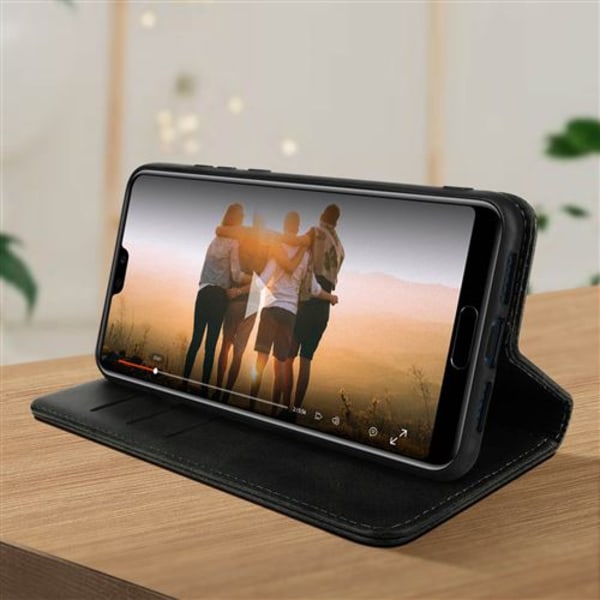 Huawei P20 Læder Wallet Case Stativfunktion - Sort